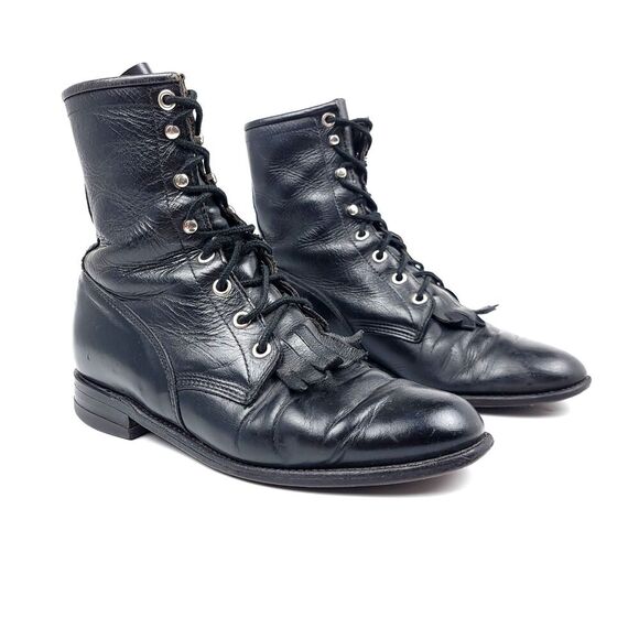 Justin Boots 0506 Roper Western Black Leather Ankle Riding Boot